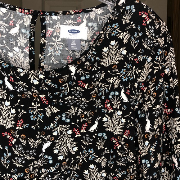 Old Navy Black Floral Motif Dress with 3/4 sleeves Size Medium Tall - Picture 1 of 5